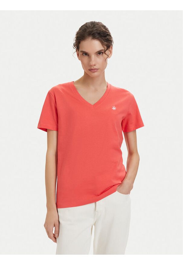 Beverly Hills Polo Club T-Shirt P-SS26W-TS516518 Koralowy Regular Fit. Typ kołnierza: polo. Kolor: pomarańczowy. Materiał: bawełna