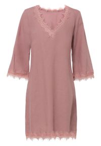 Sukienka lniana TENCEL™ Lyocell bonprix różowobrązowy. Kolor: różowy. Materiał: len, lyocell. Wzór: koronka #1