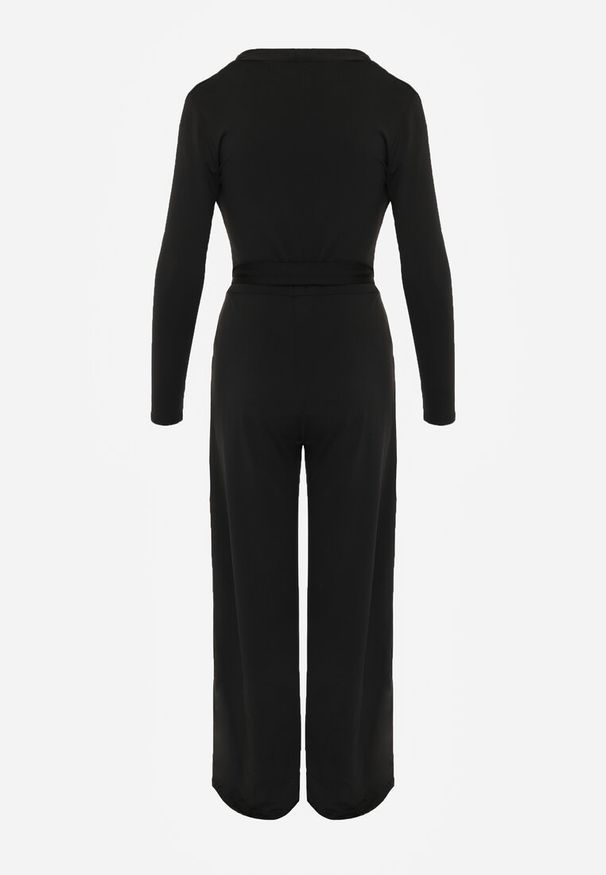 Renee - Czarny Kombinezon z Kopertowym Dekoltem Ivemie. Okazja: na imprezę, na co dzień. Kolor: czarny. Materiał: wiskoza. Styl: wizytowy, casual, klasyczny, elegancki