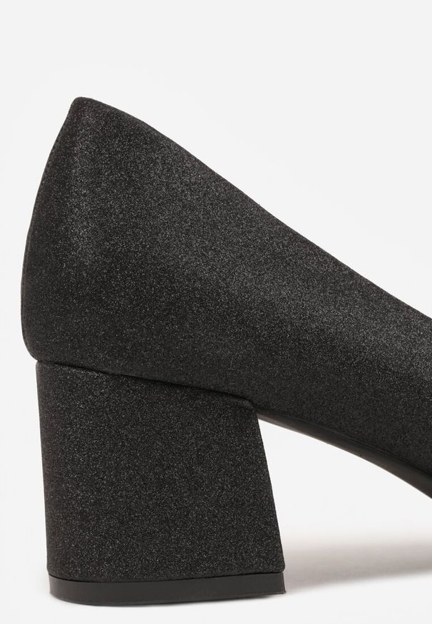 Renee - Czarne Czółenka Vices na Słupku z Brokatem ze Skórzaną Wkładką Izahelia. Okazja: na imprezę, do pracy, na spotkanie biznesowe. Kolor: czarny. Materiał: skóra. Obcas: na słupku. Styl: klasyczny, biznesowy, elegancki