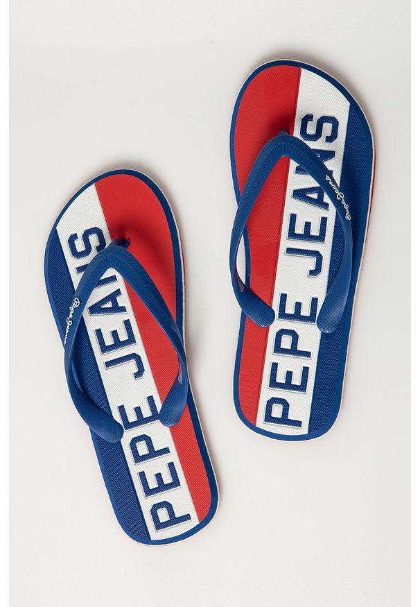 Pepe Jeans - Japonki Whale Timy. Kolor: niebieski. Materiał: materiał, guma. Wzór: gładki. Obcas: na obcasie. Wysokość obcasa: niski