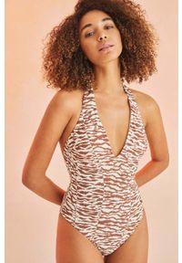 Women Secret - women'secret jednoczęściowy strój kąpielowy BAMBOO kolor beżowy lekko usztywniona miseczka 5525789. Kolor: beżowy. Materiał: poliamid #1