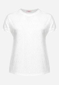 Born2be - Biały T-shirt Koszulka z Krótkim Rękawem z Ażurowej Tkaniny Nispia. Okazja: na co dzień. Kolekcja: plus size. Kolor: biały. Materiał: tkanina. Długość rękawa: krótki rękaw. Długość: krótkie. Wzór: ażurowy. Styl: casual, elegancki #3