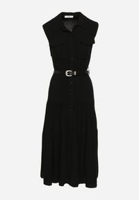 Born2be - Czarna Koszulowa Sukienka z Wiskozy z Bawełną Ozdobiona Paskiem Rivebia. Okazja: na co dzień. Kolor: czarny. Materiał: bawełna, wiskoza. Wzór: aplikacja. Typ sukienki: koszulowe. Styl: casual, elegancki #7