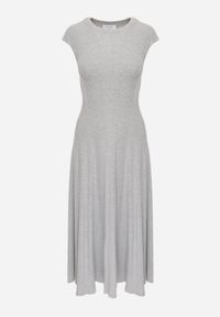 Born2be - Szara Rozkloszowana Bawełniana Sukienka Dzianinowa Mahanaim. Okazja: do pracy, na co dzień. Kolor: szary. Materiał: bawełna, dzianina. Wzór: ażurowy. Typ sukienki: proste, rozkloszowane. Styl: elegancki, casual #8