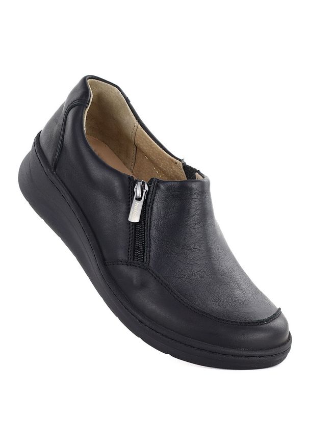 Vinceza - Skórzane półbuty damskie na podwyższeniu czarne Helios 356. Kolor: czarny. Materiał: skóra