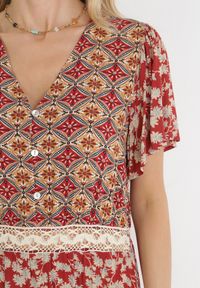 Born2be - Bordowa Rozkloszowana Sukienka Maxi Stemone. Kolor: czerwony. Sezon: lato. Długość: maxi #5