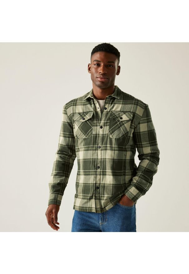 Regatta - Koszula męska Spennith Shacket. Kolor: zielony. Materiał: bawełna, polar. Sport: turystyka piesza