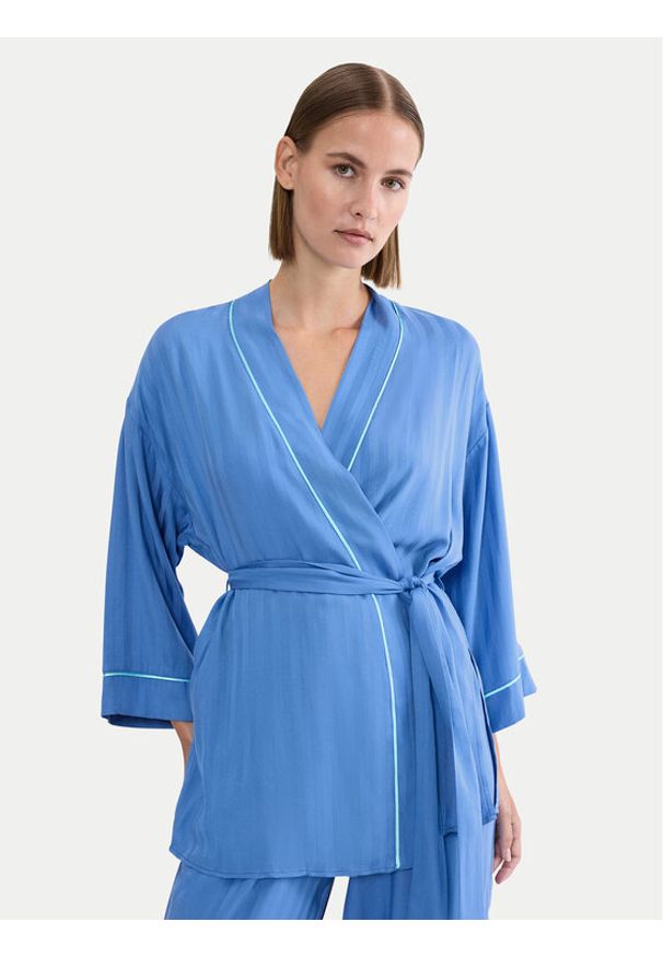 Triumph Szlafrok Amourette Jacquard 10227267 Niebieski. Kolor: niebieski. Materiał: wiskoza