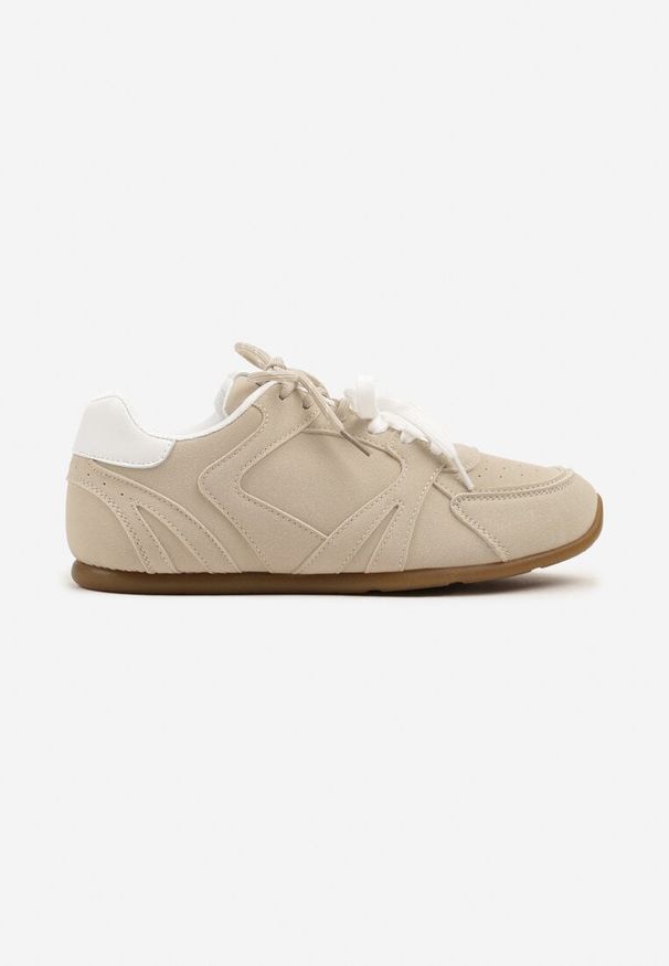 Born2be - Beżowe Sneakersy z Podwójnymi Sznurowadłami i Przeszyciami Teleritia. Kolor: beżowy. Materiał: materiał. Obcas: na płaskiej podeszwie