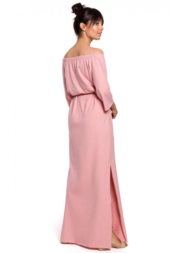 BE - Bawełniana sukienka maxi z odkrytymi ramionami na lato. Okazja: na co dzień. Materiał: bawełna. Sezon: lato. Typ sukienki: z odkrytymi ramionami. Styl: casual. Długość: maxi