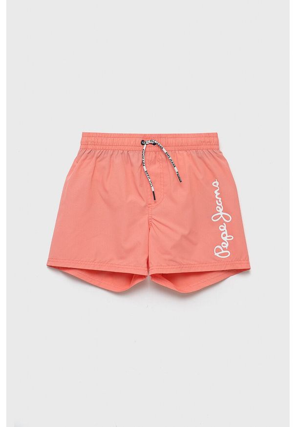 Pepe Jeans szorty kąpielowe dziecięce kolor pomarańczowy z nadrukiem. Kolor: pomarańczowy. Materiał: tkanina. Wzór: nadruk
