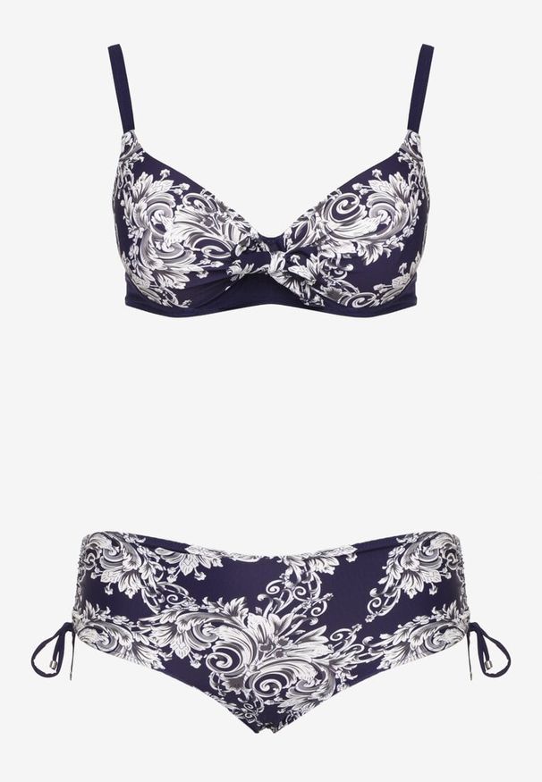 Born2be - Granatowe Bikini Biustonosz z Wiązaniem i Majtki Typu Figi Norettia. Kolekcja: plus size. Kolor: niebieski. Materiał: jeans