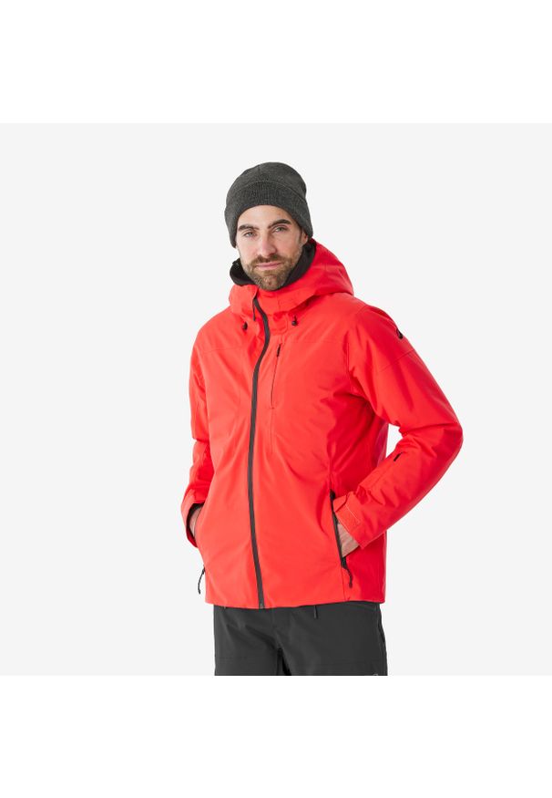 WEDZE - Kurtka narciarska i snowboardowa męska Quechua 500. Kolor: czerwony. Materiał: tkanina, włókno, syntetyk, materiał, skóra. Sezon: zima. Sport: snowboard, narciarstwo