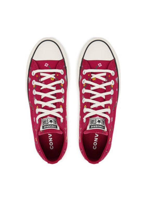Converse Trampki Chuck Taylor All Star Lift Platform Embroidered Floral Patchwork A15535C Bordowy. Kolor: czerwony. Materiał: materiał. Obcas: na platformie