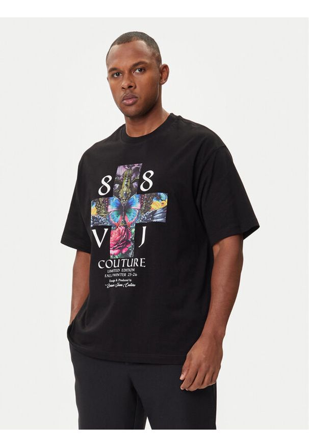 Versace Jeans Couture T-Shirt 79GAHT10 CJ00T Czarny Regular Fit. Kolor: czarny. Materiał: bawełna