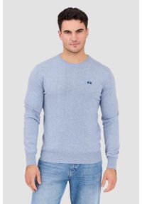 La Martina - LA MARTINA Błękitny sweter męski BASIC COTTON WOOL, Rozmiar XL. Kolor: niebieski. Materiał: wełna, bawełna, materiał. Styl: klasyczny #1