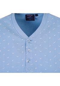 Męski T-Shirt, Dekolt z Guzikami - Pako Jeans - Błękitna, Drobny Wzór. Okazja: na co dzień. Kolor: niebieski. Materiał: bawełna. Styl: casual