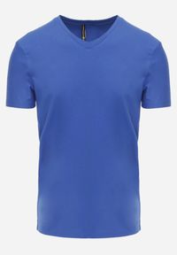 Born2be - Niebieska Koszulka T-shirt z Bawełny z Dekoltem w Serek Rionisse. Okazja: do domu, do pracy. Typ kołnierza: dekolt w serek. Kolor: niebieski. Materiał: bawełna. Styl: klasyczny, elegancki #2