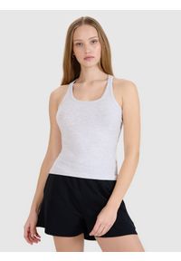4f - 4F Top slim gładki damski - szary XS. Kolor: szary. Materiał: jersey, elastan, dzianina, bawełna, materiał. Wzór: gładki
