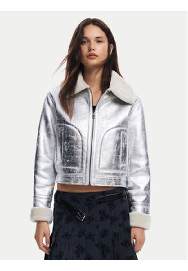 Desigual Kurtka z imitacji skóry Londres 24WWEW32 Srebrny Regular Fit. Kolor: srebrny. Materiał: syntetyk