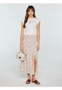 Big-Star - Spódnica damska midi w kwiatowy wzór perłowa Shimenita 103. Kolor: kremowy. Materiał: wiskoza, tkanina. Wzór: kwiaty. Sezon: lato #1