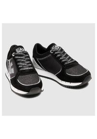 EA7 Emporio Armani - EA7 Czarne sneakersy damskie ze srebrnym logo. Kolor: czarny. Materiał: materiał, zamsz, skóra. Wzór: aplikacja #6