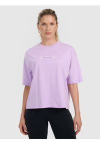 4f - 4F T-shirt oversize z nadrukiem damski - fioletowy L. Kolor: fioletowy. Wzór: nadruk #1