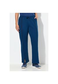 ULLA POPKEN - Damskie Spodnie dresowe lamówki proste nogawki elastyczny pas. Kolekcja: plus size. Kolor: niebieski. Materiał: poliester, bawełna, materiał. Sport: joga i pilates #1