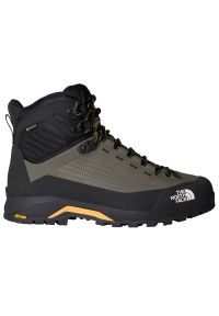 Buty męskie The North Face Verto Gore-Tex Mid 0A83NB3F91 - zielono-czarne. Kolor: czarny, zielony, wielokolorowy. Materiał: guma, skóra. Szerokość cholewki: normalna. Technologia: Gore-Tex. Sport: turystyka piesza