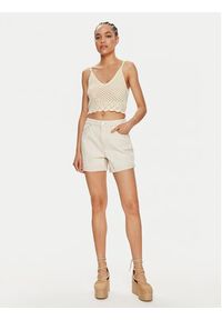 Vero Moda Top Kailey 10300201 Beżowy Slim Fit. Kolor: beżowy. Materiał: bawełna