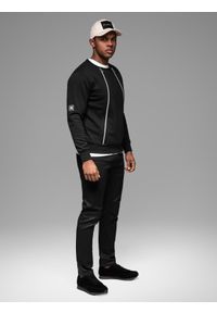 Ombre Clothing - Męska bluza z ozdobnymi zamkami z przodu – czarna V1 - Rozmiar: M. Okazja: na co dzień. Kolor: czarny. Materiał: dresówka, poliester, bawełna. Wzór: aplikacja. Styl: casual #7