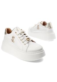 Białe Sneakersy Libero Stylowe Obuwie Damskie Na Platformie. Okazja: do pracy, na co dzień. Kolor: biały. Materiał: skóra. Obcas: na platformie. Styl: elegancki #5