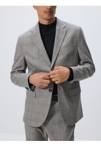 Reserved - Marynarka slim fit w kratę - brązowy. Kolor: brązowy. Materiał: tkanina, wiskoza