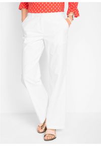 Spodnie lniane Loose Fit z wygodnym paskiem bonprix biały. Kolor: biały. Materiał: len #6