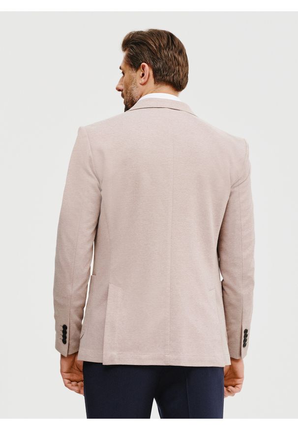 Pako Lorente - Beżowa marynarka melanż. Okazja: na co dzień. Kolor: beżowy. Materiał: poliester, dzianina, bawełna. Wzór: melanż. Sezon: wiosna. Styl: casual