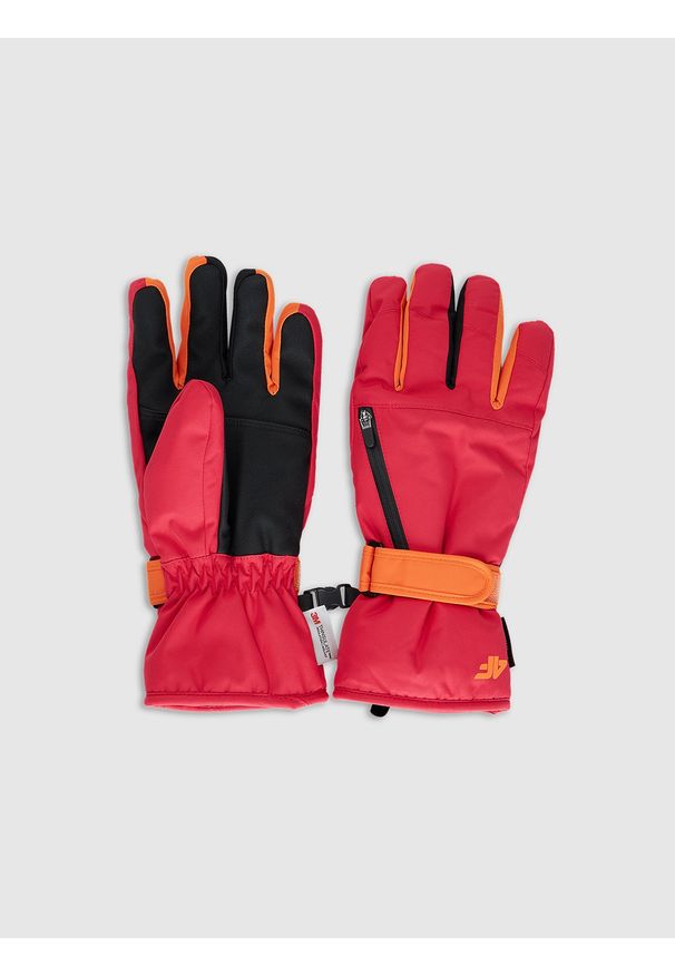 4f - 4F Rękawiczki narciarskie Thinsulate membrana 5000 damskie - różowe L. Kolor: różowy. Materiał: materiał. Technologia: Thinsulate. Wzór: paski. Sezon: zima. Sport: narciarstwo