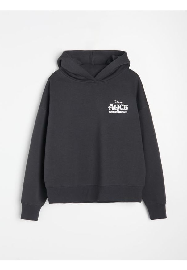 Sinsay - Dresowa bluza hoodie z nadrukiem na plecach Alice in Wonderland - szary. Kolor: szary. Materiał: dresówka. Wzór: nadruk