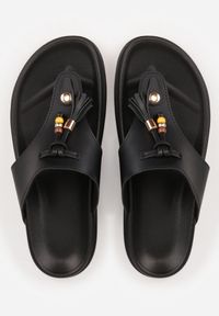 Renee - Czarne Klapki Japonki z Frędzlami Dalirea. Kolor: czarny. Materiał: prążkowany. Sezon: lato. Styl: elegancki #8