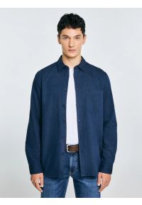 Big-Star - Koszula męska w drobną jodełkę granatowa Grest 403. Kolor: niebieski. Materiał: bawełna, jeans. Długość rękawa: długi rękaw. Długość: długie. Wzór: jodełka. Styl: klasyczny, elegancki #4