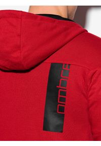 Ombre Clothing - Bluza męska rozpinana z kapturem B1076 - czerwona - XL. Typ kołnierza: kaptur. Kolor: czerwony. Wzór: aplikacja, nadruk