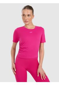 4f - 4F Crop-top do jogi i pilatesu szybkoschnący damski - różowy XL. Kolor: różowy. Materiał: tkanina, włókno, materiał. Długość: krótkie. Sport: joga i pilates
