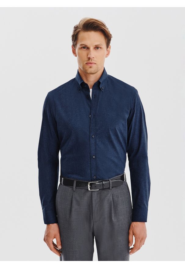 Pako Lorente - PAKO LORENTE – Granatowa koszula melanż. Kolor: niebieski. Materiał: bawełna. Długość rękawa: długi rękaw. Długość: długie. Wzór: melanż