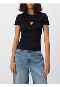Reserved - T-shirt z ozdobnym wycięciem - czarny. Kolor: czarny. Materiał: dzianina, bawełna #1