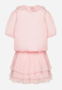 Born2be - Różowa Sukienka z Falbanami i Wiązaniem Tilanisse. Okazja: na spacer. Kolor: różowy. Wzór: aplikacja. Styl: elegancki #5