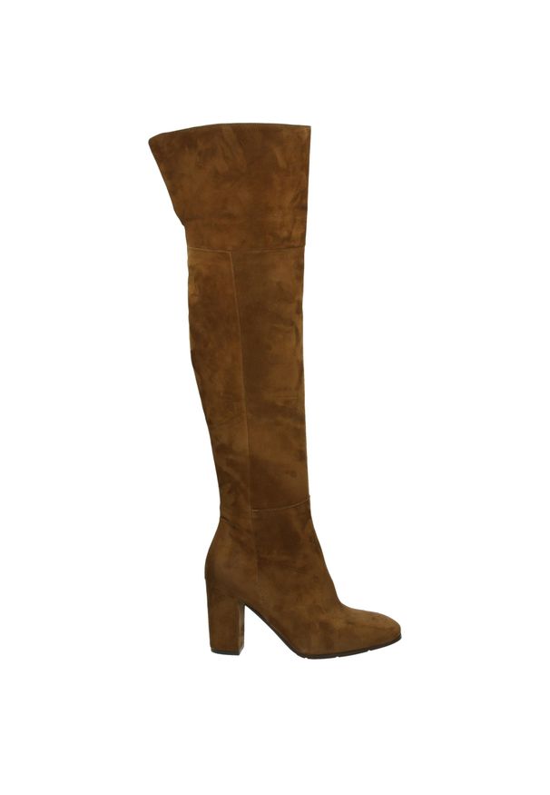 Venezia - BRĄZOWE KOZAKI ZE SKÓRY ZAMSZOWEJ AH90 CAM CUOI. Kolor: brązowy. Materiał: skóra, zamsz. Szerokość cholewki: normalna. Obcas: na obcasie. Wysokość obcasa: średni