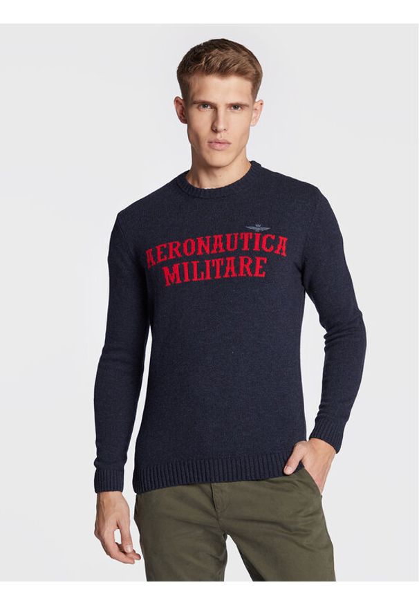 Aeronautica Militare Sweter 222MA1418L417 Granatowy Regular Fit. Kolor: niebieski. Materiał: wełna