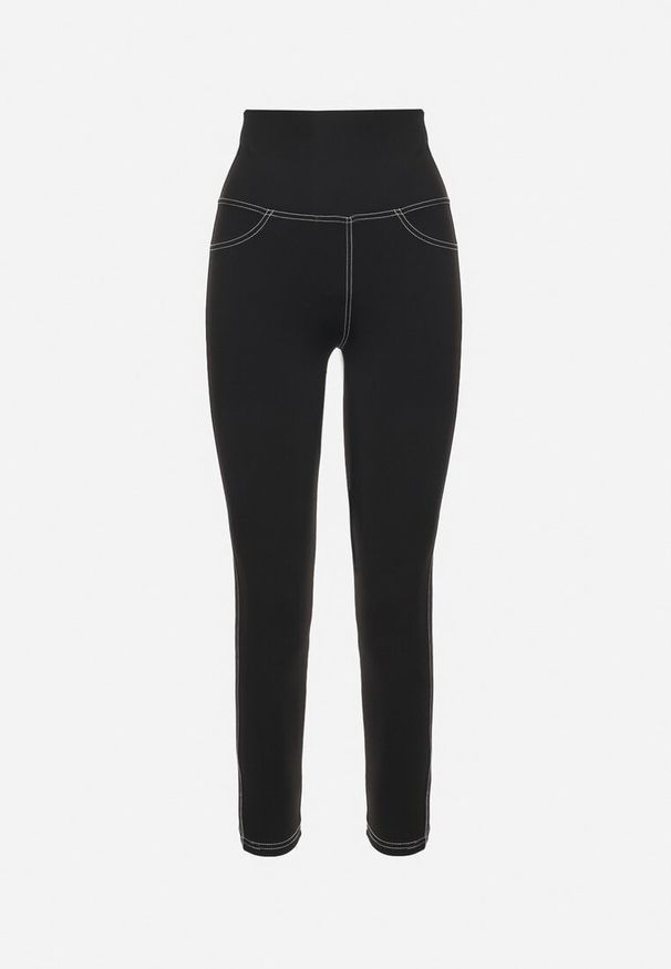 Born2be - Czarne Legginsy z Wysokim Stanem Stylizowane na Jeansy Elayn. Okazja: na co dzień. Stan: podwyższony. Kolor: czarny. Materiał: jeans. Styl: klasyczny, elegancki, casual