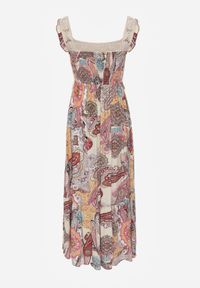 Born2be - Beżowo-Różowa Sukienka Missey. Typ kołnierza: dekolt kwadratowy, kołnierz z falbankami. Kolor: różowy. Materiał: wiskoza. Długość rękawa: na ramiączkach. Wzór: nadruk, aplikacja, haft. Sezon: lato. Długość: maxi #3