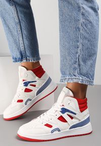 Renee - Biało-Czerwone Sneakersy Philena. Nosek buta: okrągły. Zapięcie: sznurówki. Kolor: biały. Materiał: guma, jeans, dresówka, materiał. Wzór: kolorowy #5